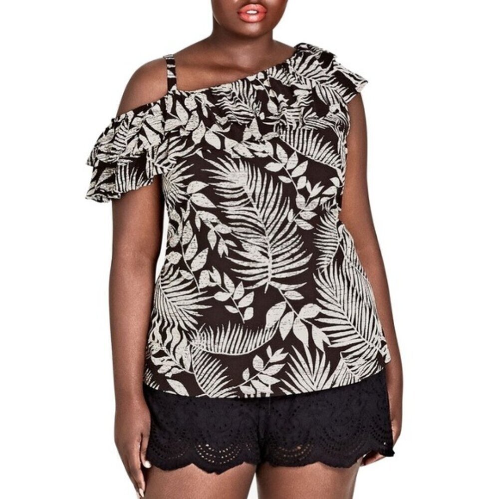 City Chic Vacation Tropical Blouse Asymmetrical Top XXL